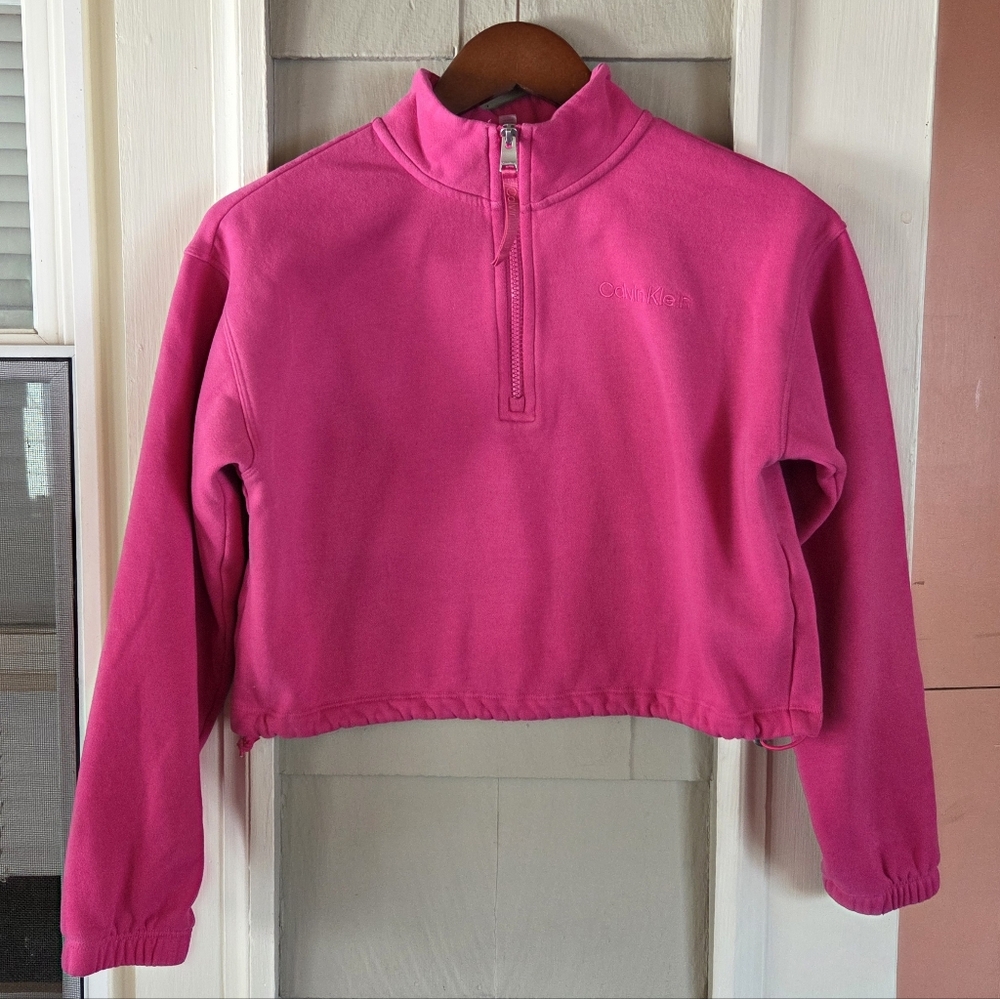 Calvin Klein Hot Pink Cropped Half Zip Sweatshirt Small Fleece Lined Athleisure